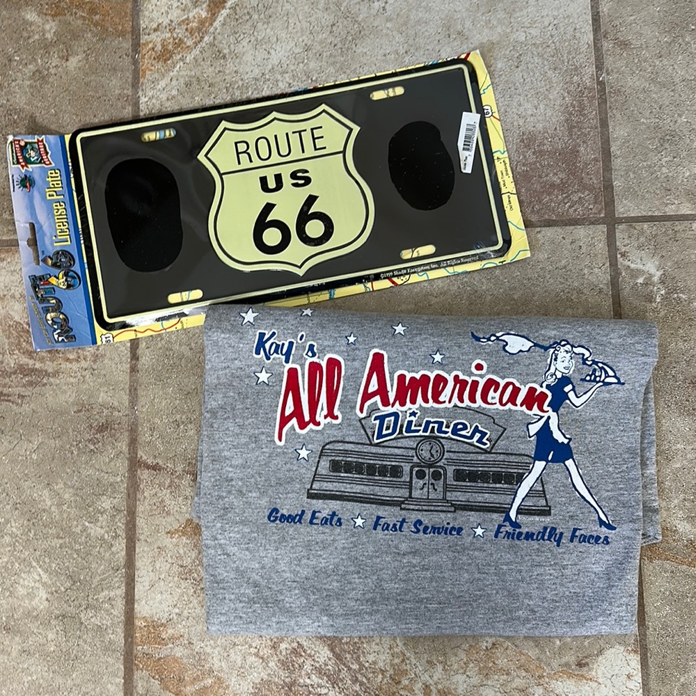 Route 66 license plate NWT & All American diner t-shirt SZ LG
